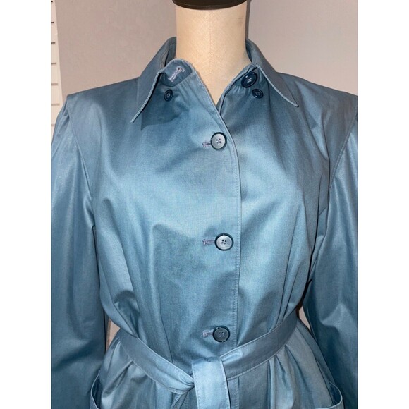London Fog Women's Size 16 Vintage Blue Trench Coat made in USA - Picture 2 of 11